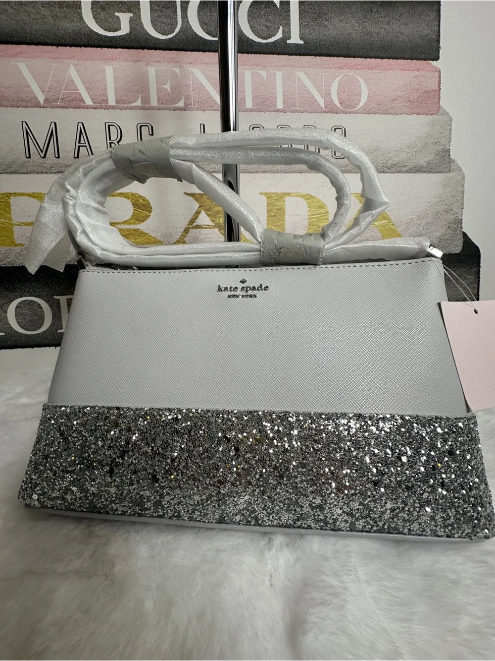 kate spade Silver and Light Gray Glitter Crossbody Bag